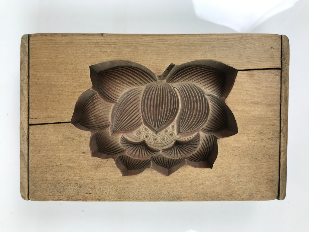 Japanese Wooden Kashigata Cake Mold Vtg Sweet Wagashi Lotus Flower Hasu Kg759