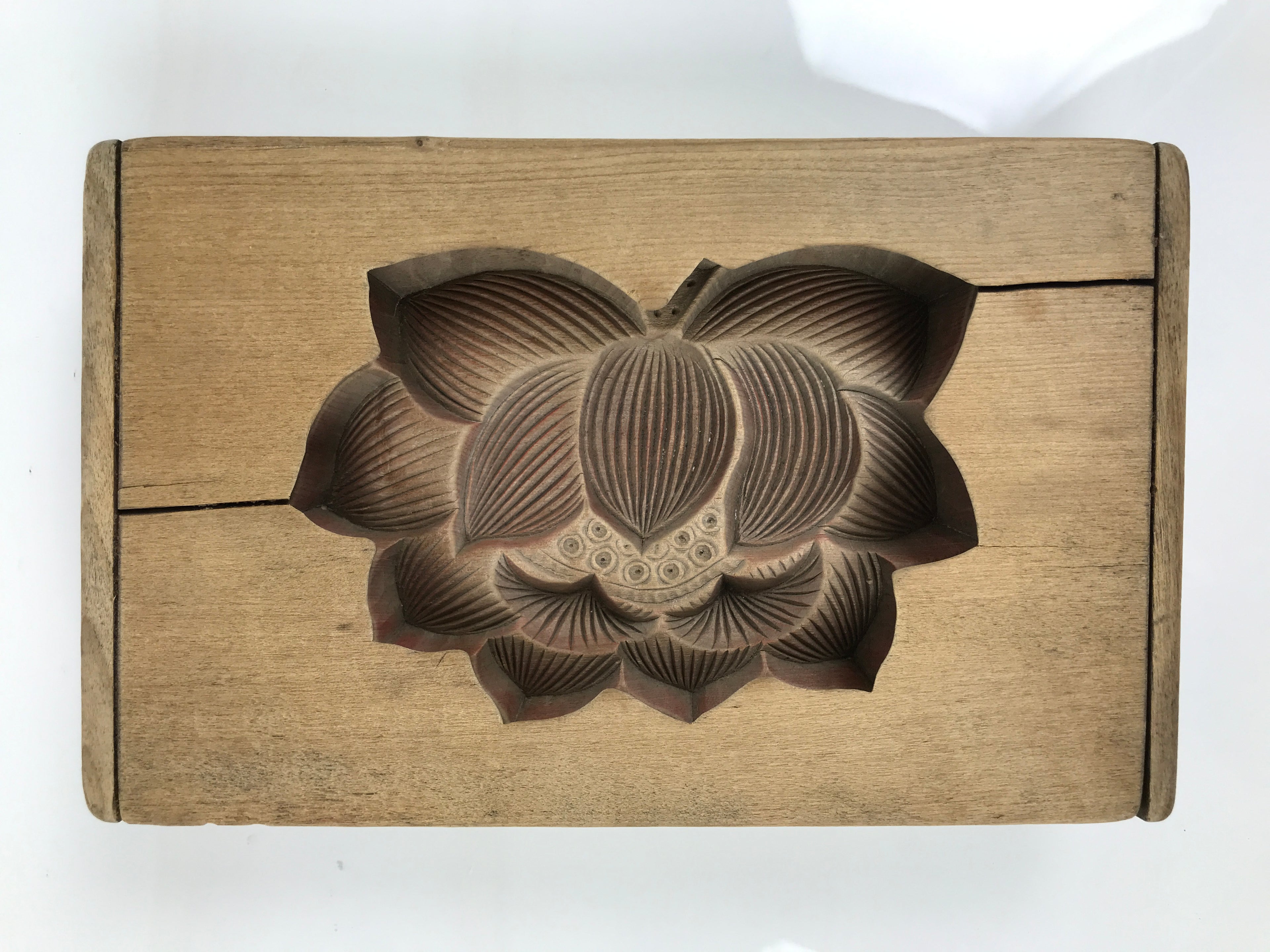 Japanese Wooden Kashigata Cake Mold Vtg Sweet Wagashi Lotus Flower Hasu Kg759