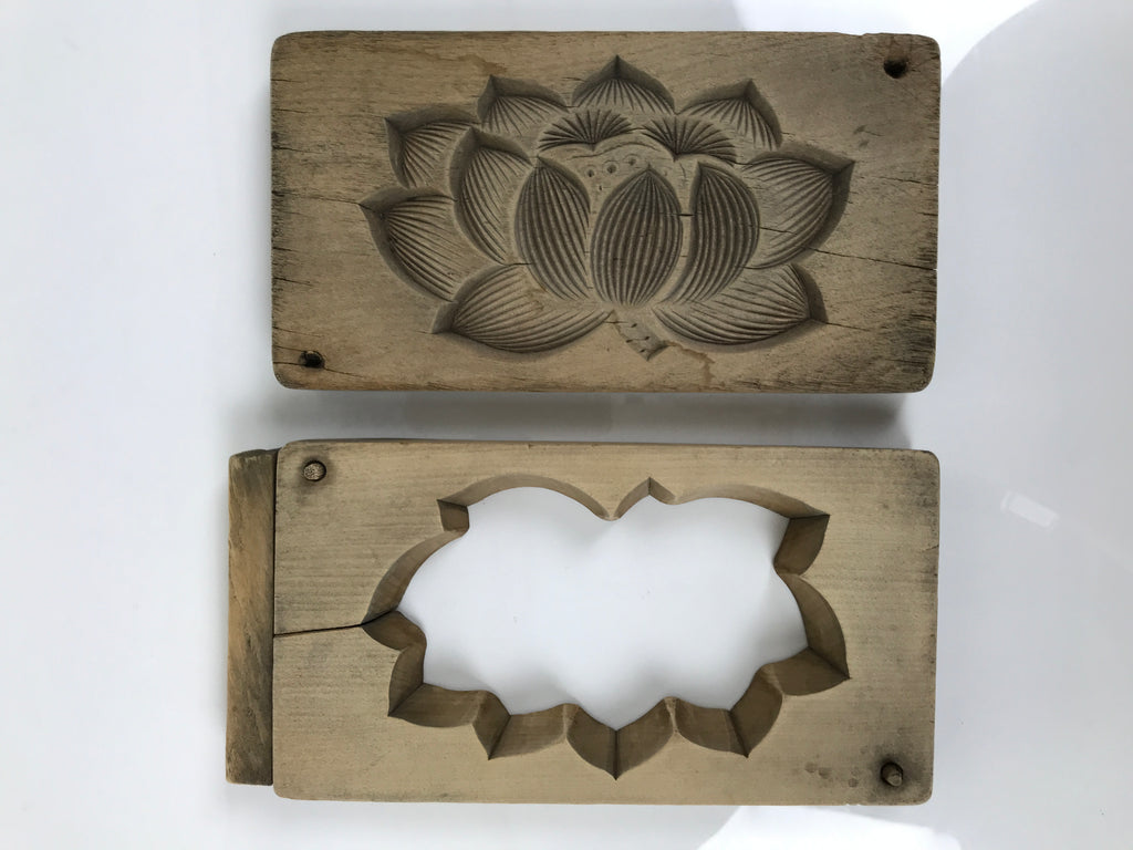 Japanese Wooden Kashigata Cake Mold Vtg Sweet Wagashi Lotus Flower Hasu Kg766