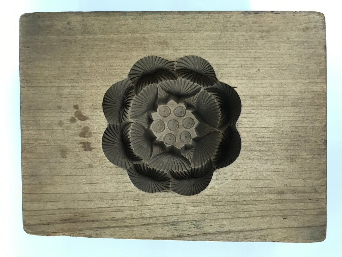 Japanese Wooden Kashigata Cake Mold Vtg Sweet Wagashi Lotus Flower Hasu Kg777