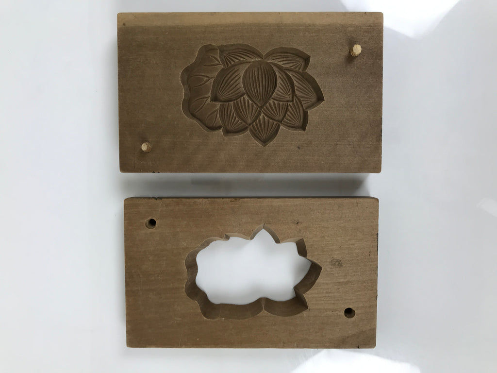 Japanese Wooden Kashigata Cake Mold Vtg Sweet Wagashi Lotus Flower Hasu Kg789