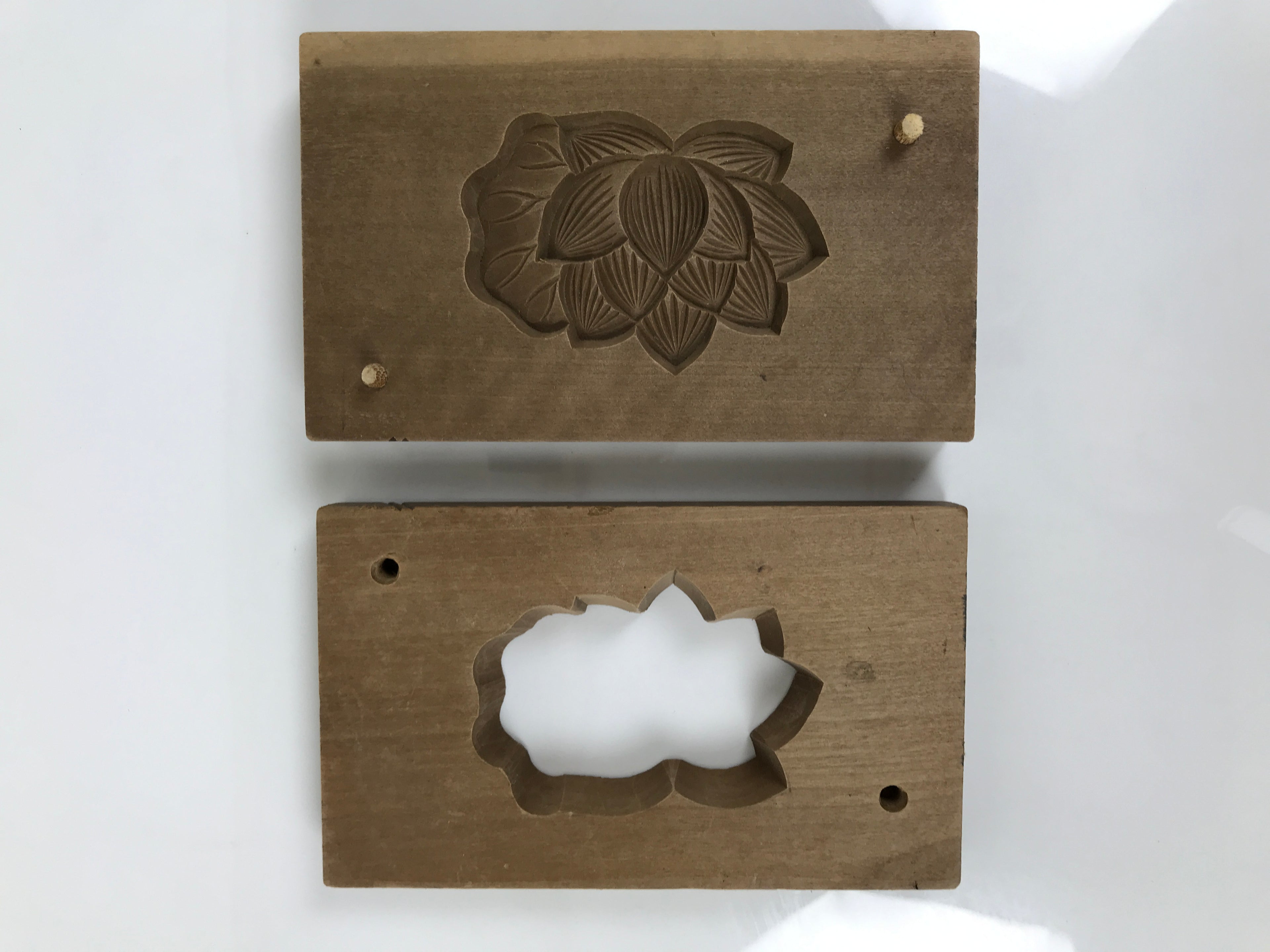 Japanese Wooden Kashigata Cake Mold Vtg Sweet Wagashi Lotus Flower Hasu Kg789