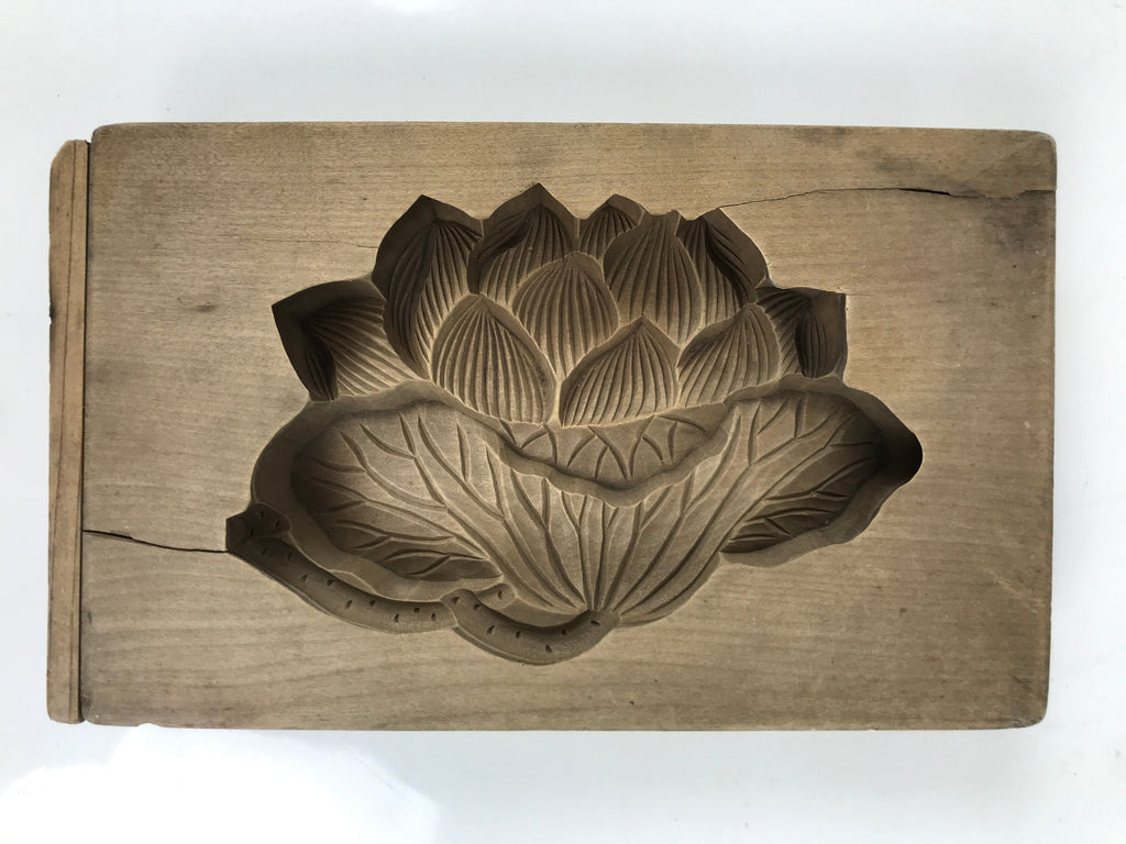 Japanese Wooden Kashigata Cake Mold Vtg Sweet Wagashi Lotus Flower Leaf Kg679