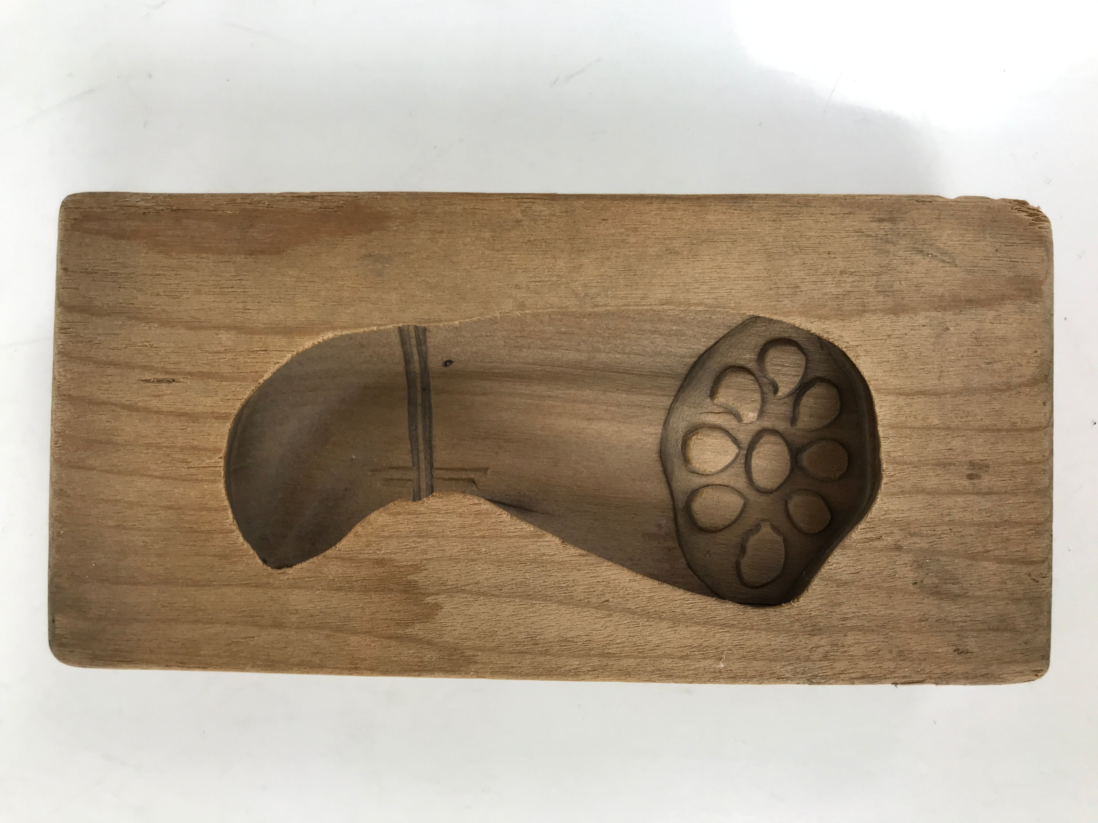 Japanese Wooden Kashigata Cake Mold Vtg Sweet Wagashi Lotus Root Renkon Kg719