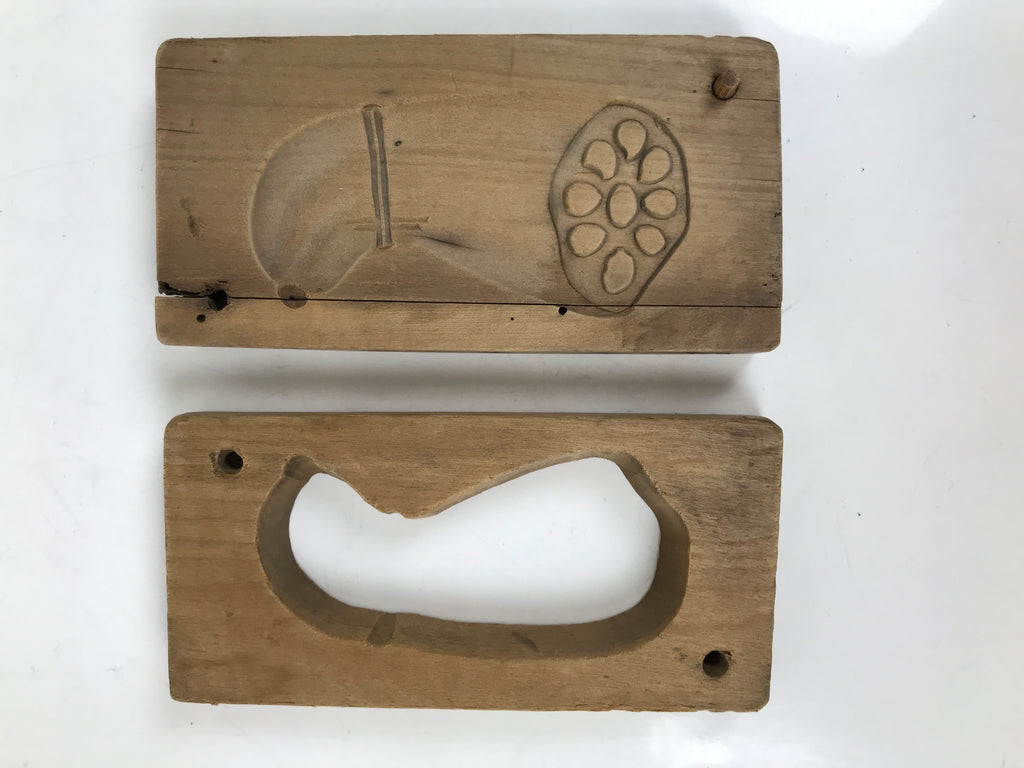 Japanese Wooden Kashigata Cake Mold Vtg Sweet Wagashi Lotus Root Renkon Kg719