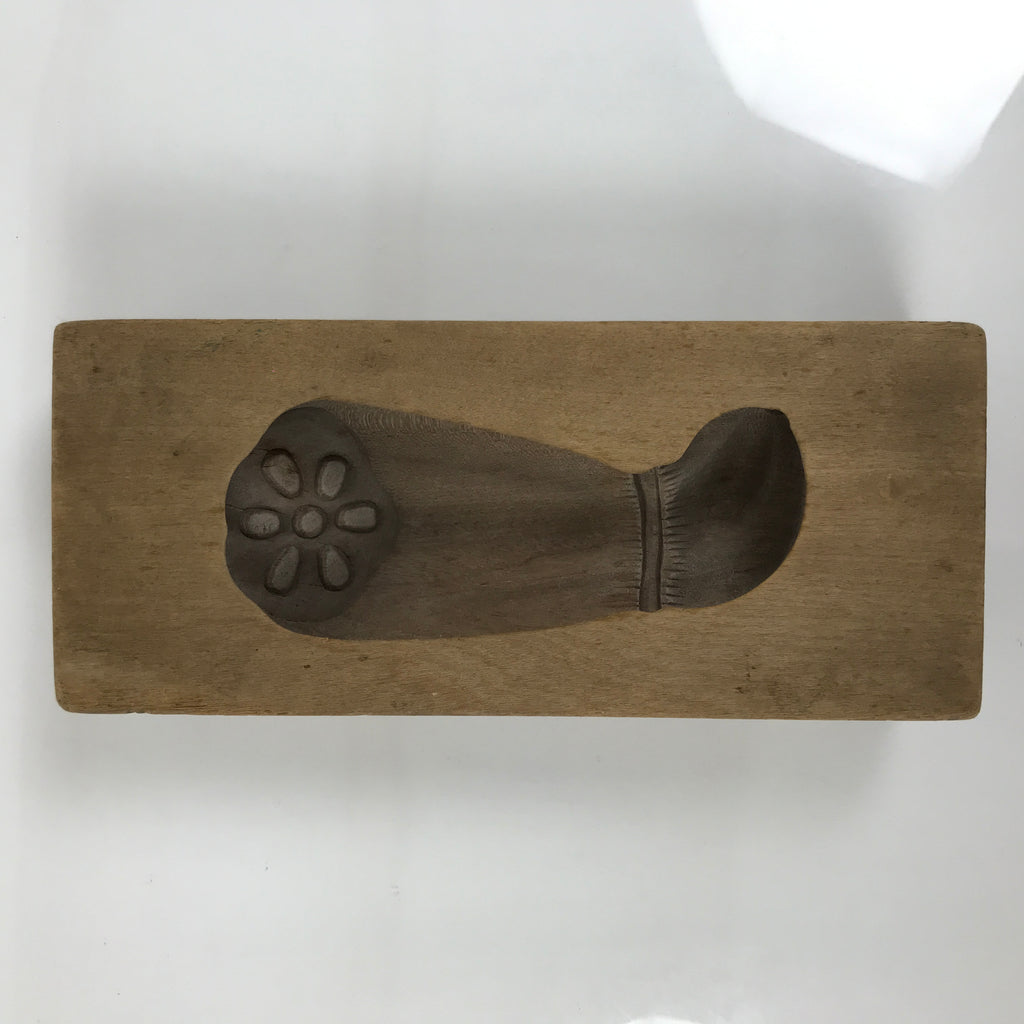 Japanese Wooden Kashigata Cake Mold Vtg Sweet Wagashi Lotus Root Renkon Kg776