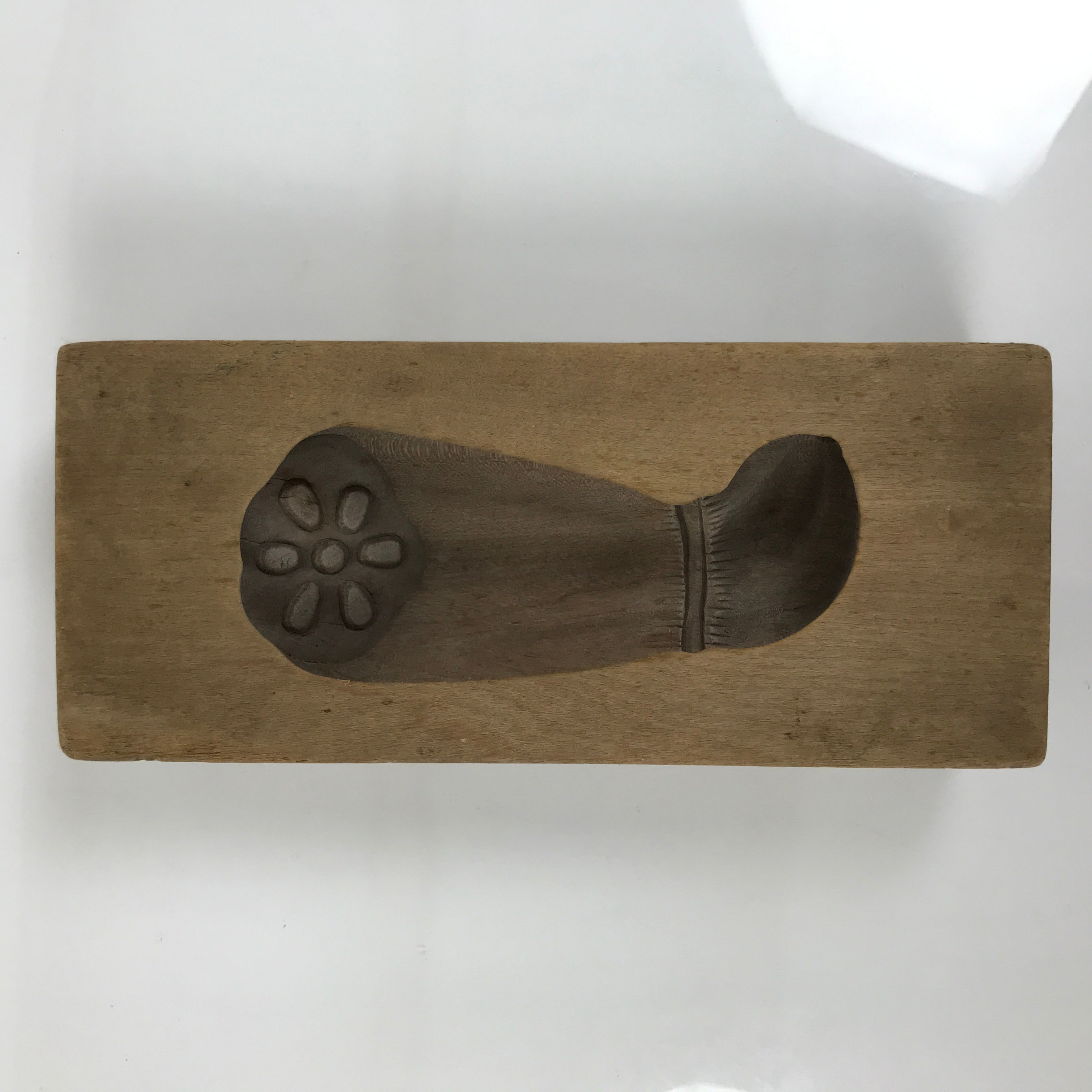 Japanese Wooden Kashigata Cake Mold Vtg Sweet Wagashi Lotus Root Renkon Kg776