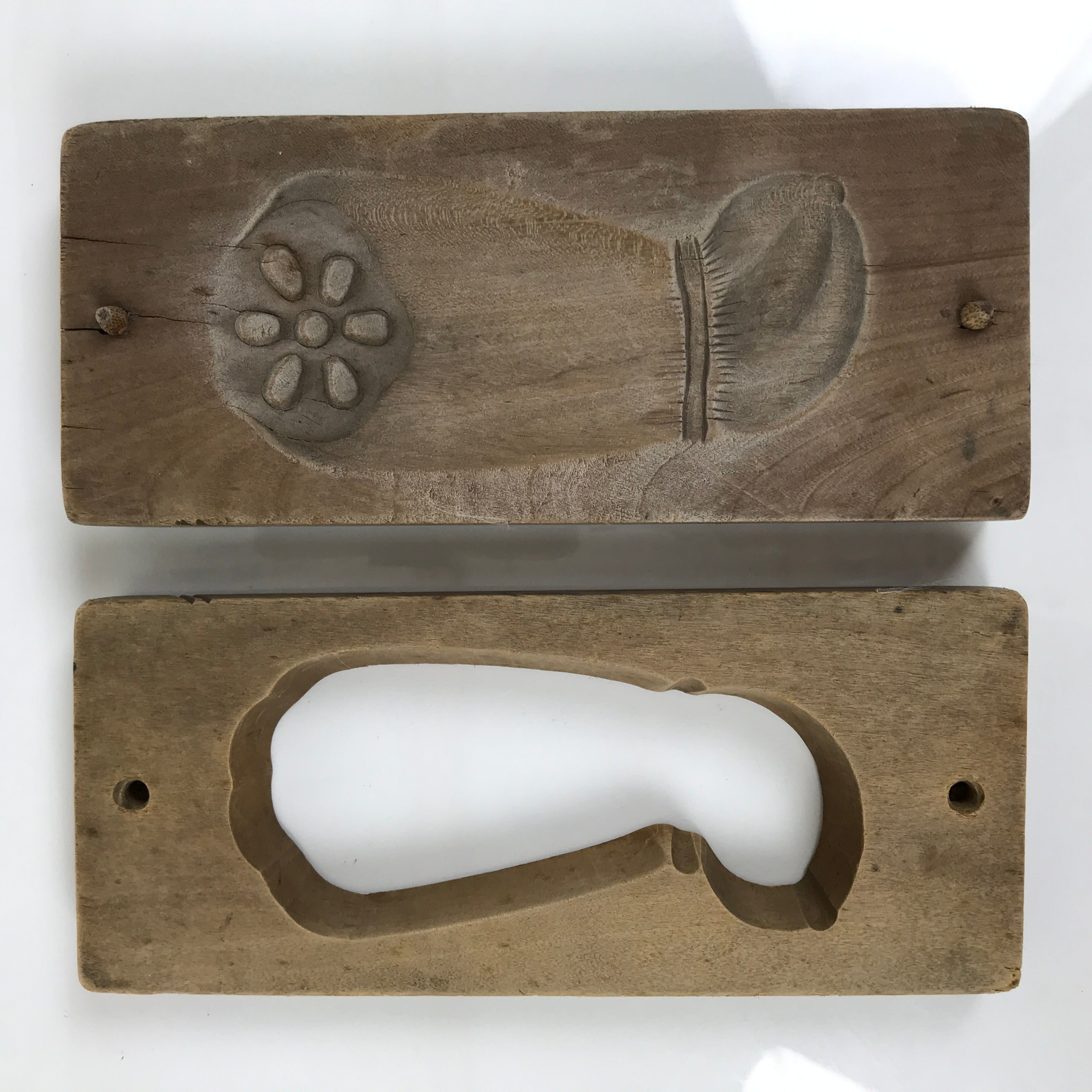 Japanese Wooden Kashigata Cake Mold Vtg Sweet Wagashi Lotus Root Renkon Kg776