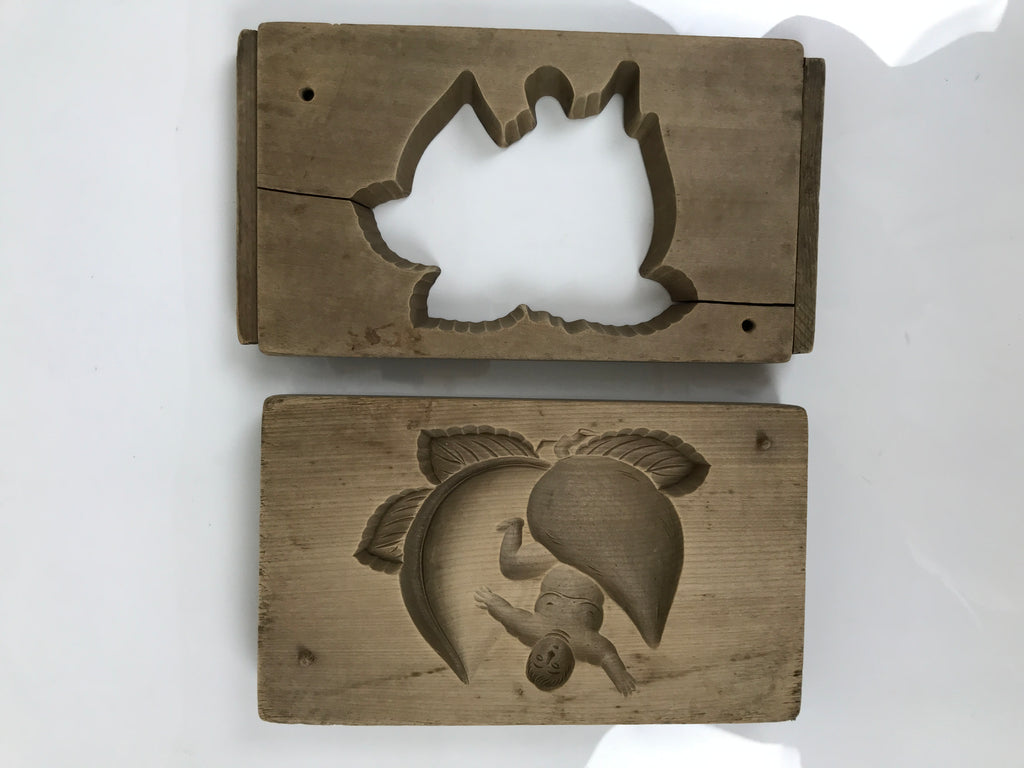 Japanese Wooden Kashigata Cake Mold Vtg Sweet Wagashi Momotaro Peach Boy Kg738
