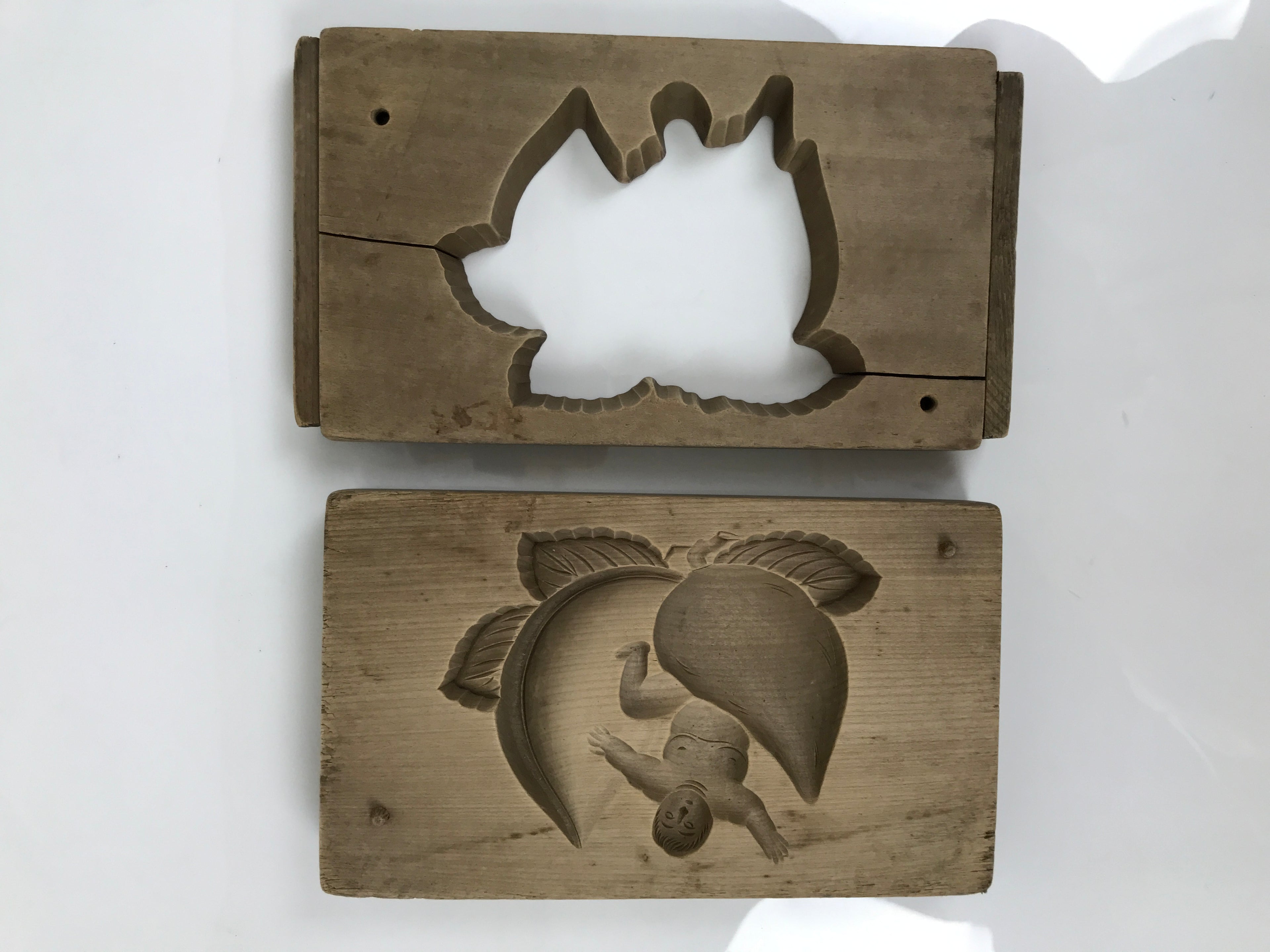 Japanese Wooden Kashigata Cake Mold Vtg Sweet Wagashi Momotaro Peach Boy Kg738