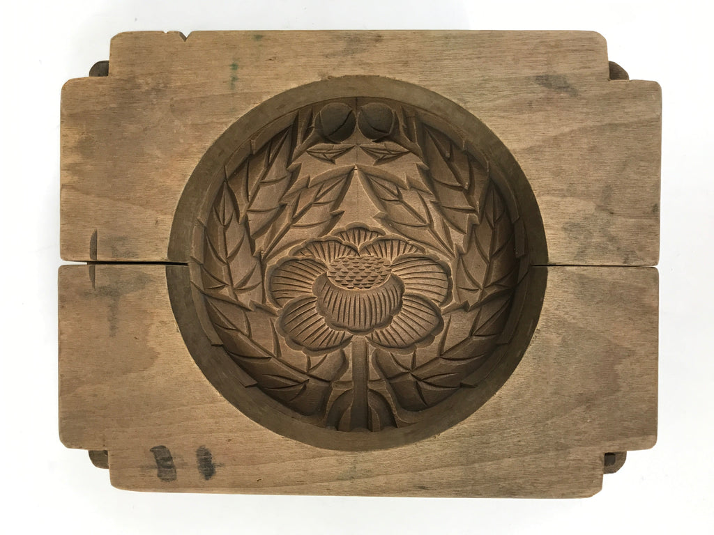 Japanese Wooden Kashigata Cake Mold Vtg Sweet Wagashi Reversible Mon Crest Kg671