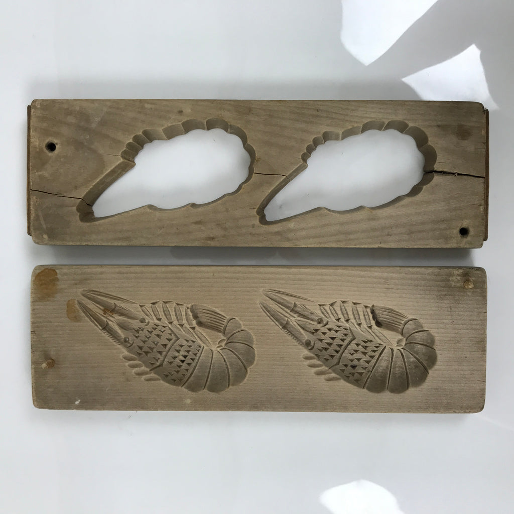 Japanese Wooden Kashigata Cake Mold Vtg Sweet Wagashi Shrimp Prawn Ebi Kg736