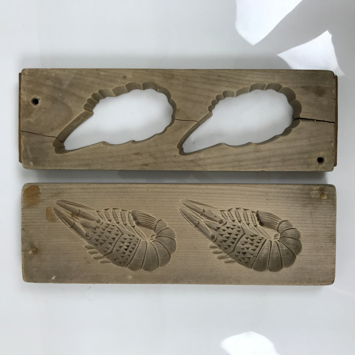 Japanese Wooden Kashigata Cake Mold Vtg Sweet Wagashi Shrimp Prawn Ebi Kg736