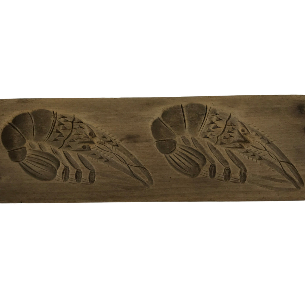 Japanese Wooden Kashigata Cake Mold Vtg Sweet Wagashi Shrimp Prawn Ebi Kg753