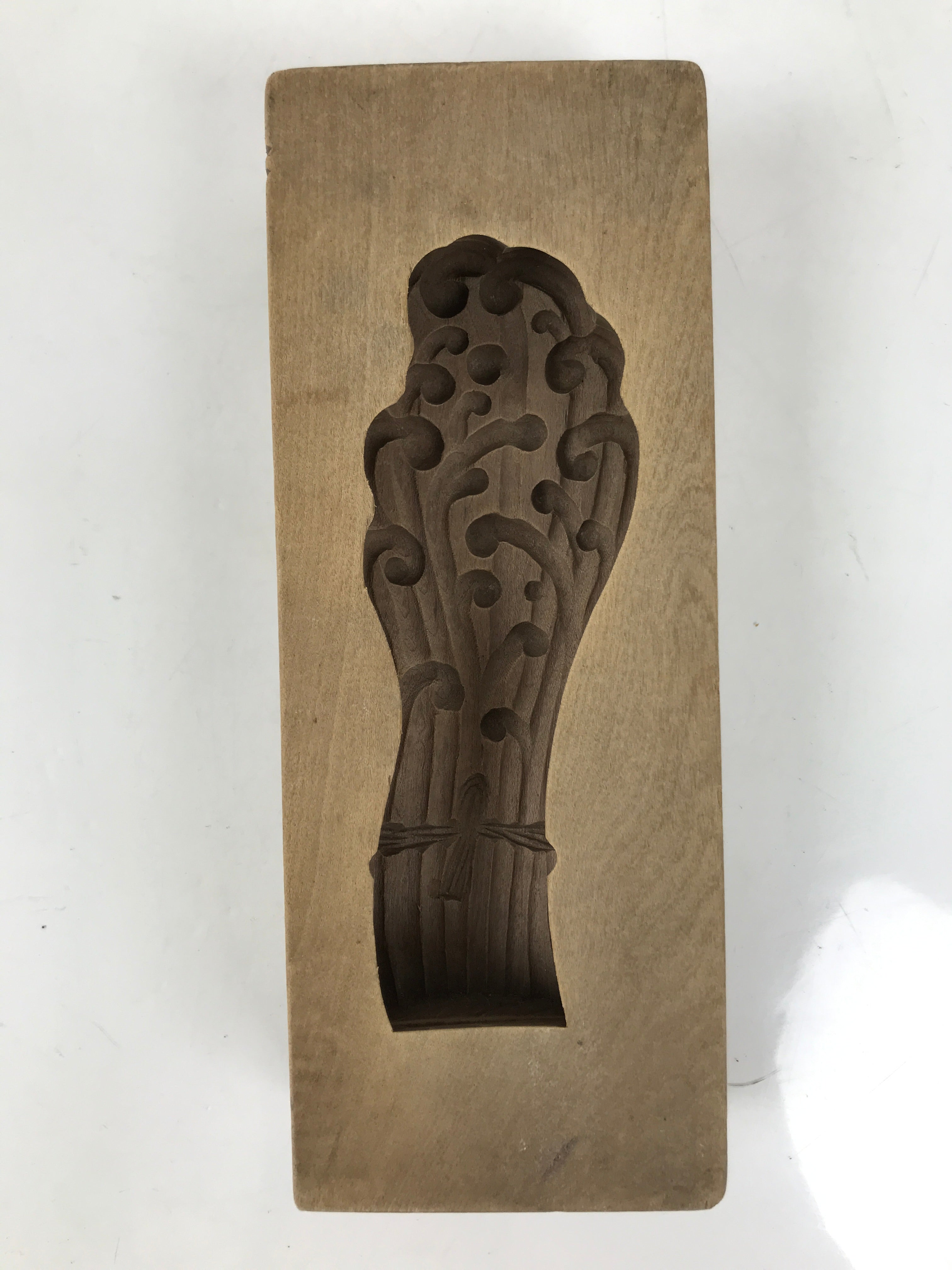 Japanese Wooden Kashigata Cake Mold Vtg Sweet Wagashi Warabi Plant Fern Kg666