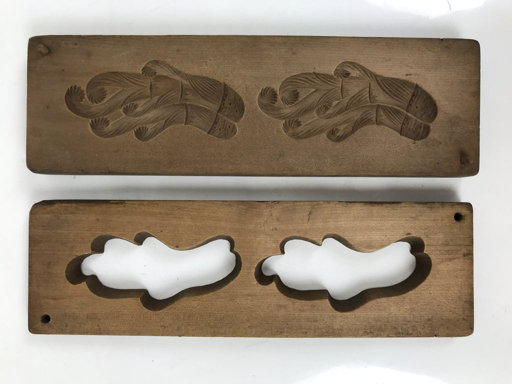 Japanese Wooden Kashigata Cake Mold Vtg Sweet Wagashi Warabi Plant Fern Kg667