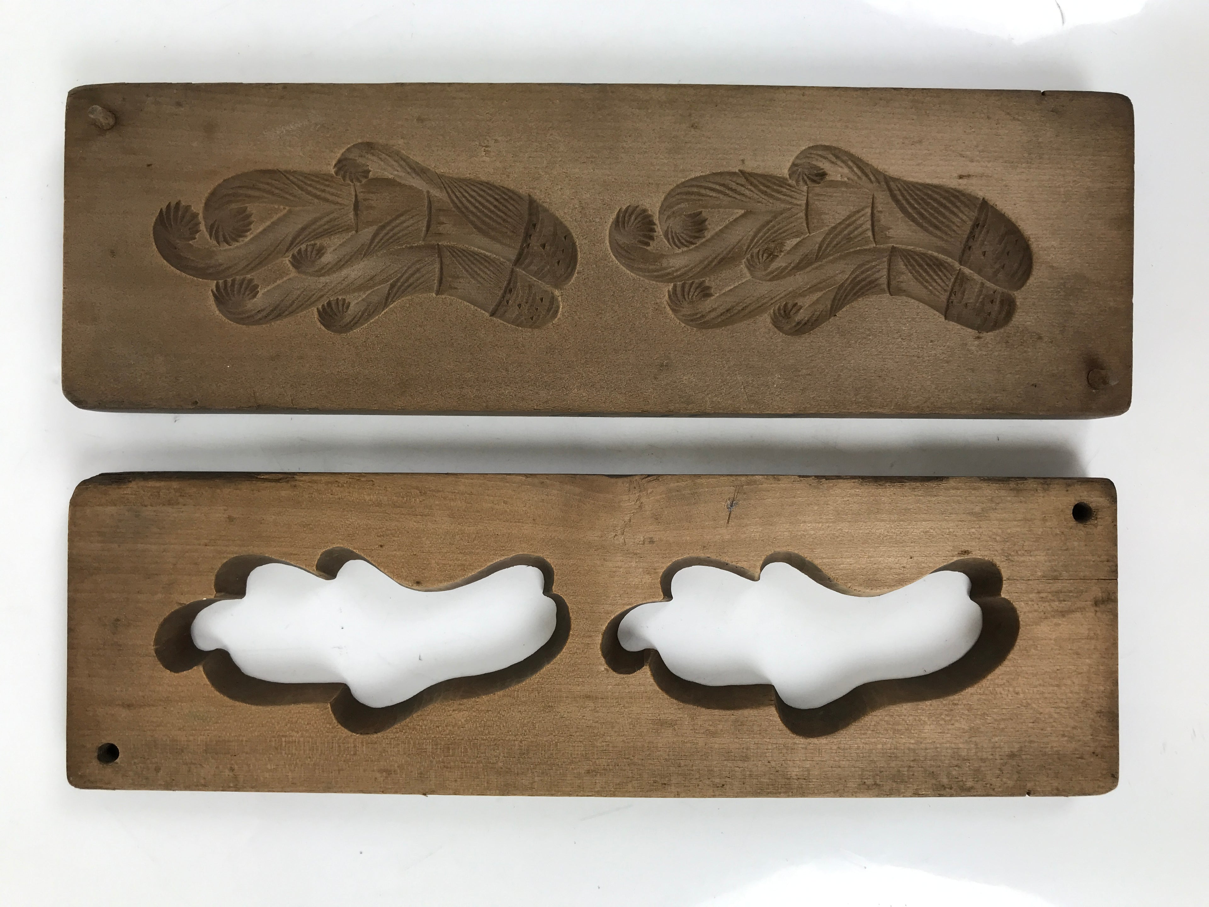 Japanese Wooden Kashigata Cake Mold Vtg Sweet Wagashi Warabi Plant Fern Kg667