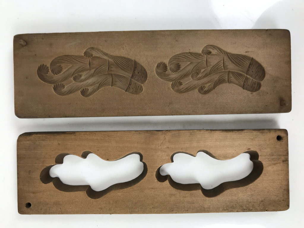 Japanese Wooden Kashigata Cake Mold Vtg Sweet Wagashi Warabi Plant Fern Kg667