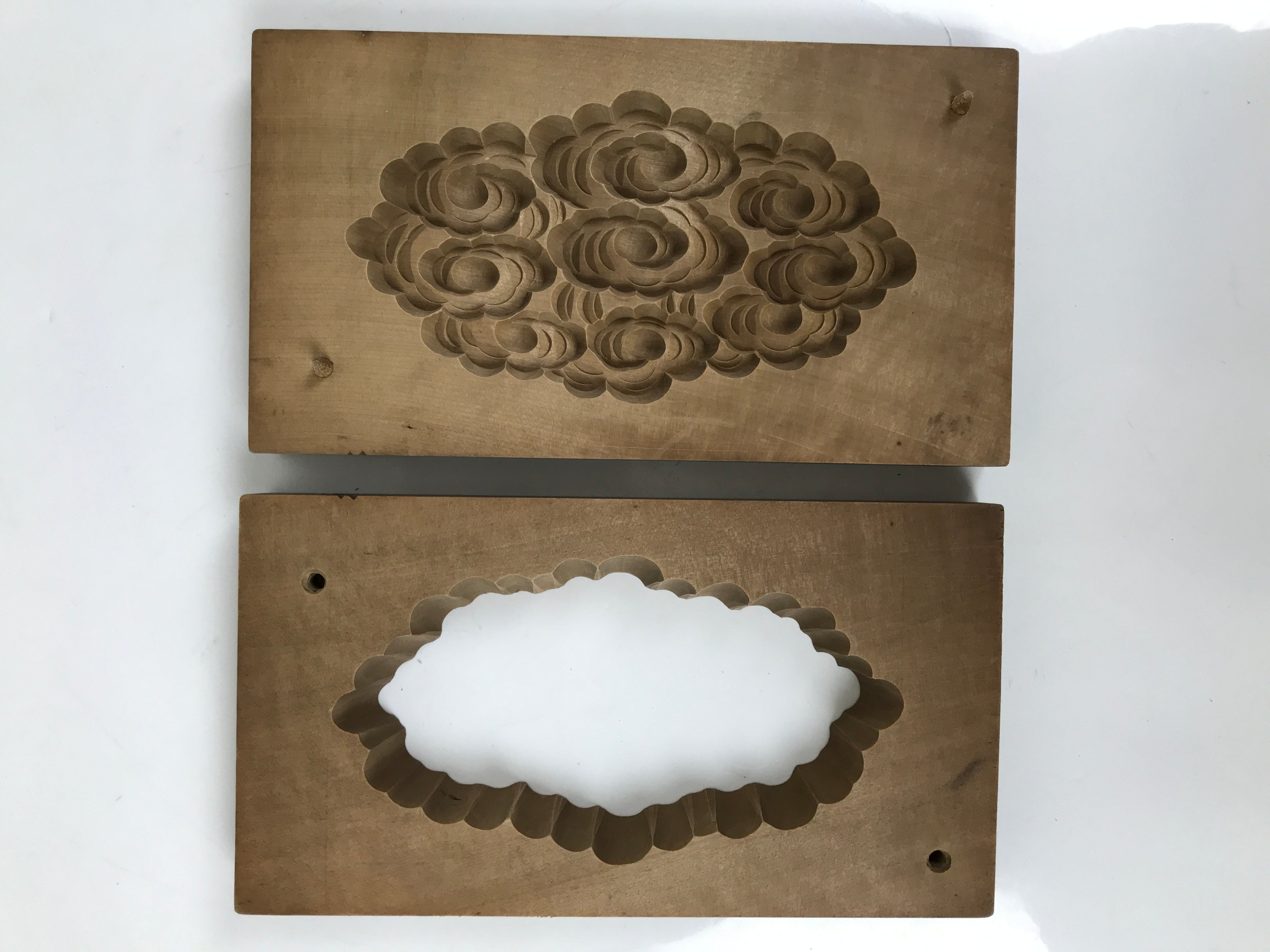 Japanese Wooden Kashigata Cake Mold Vtg Wagashi Sweets Clouds Kumo Design Kg676