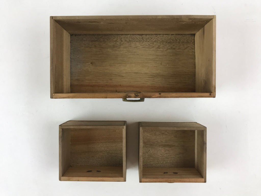 Japanese Wooden Keshobako Cosmetics Jewelry Box Vtg Yosegi-Zaiku 3 Drawers T351