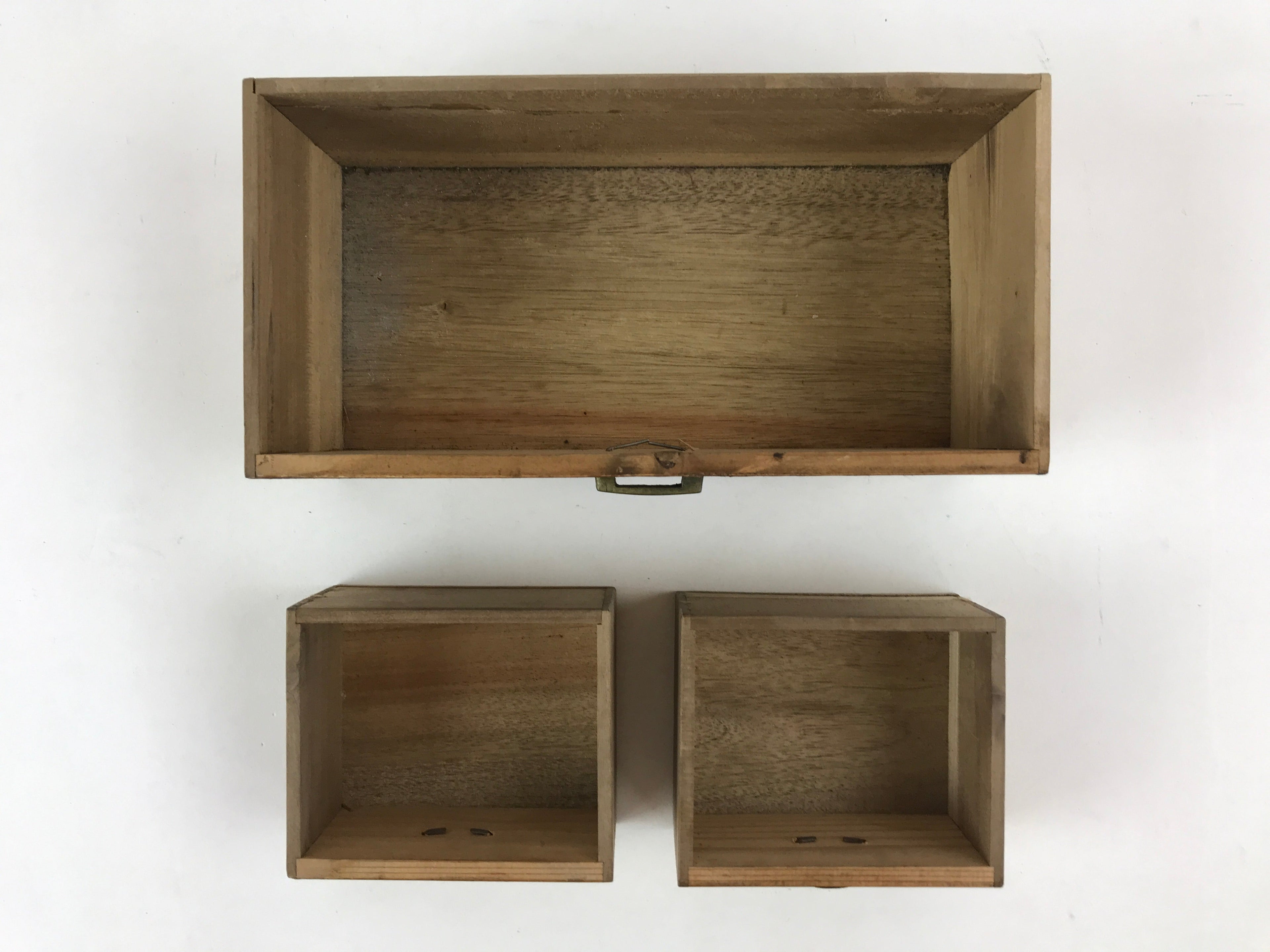 Japanese Wooden Keshobako Cosmetics Jewelry Box Vtg Yosegi-Zaiku 3 Drawers T351