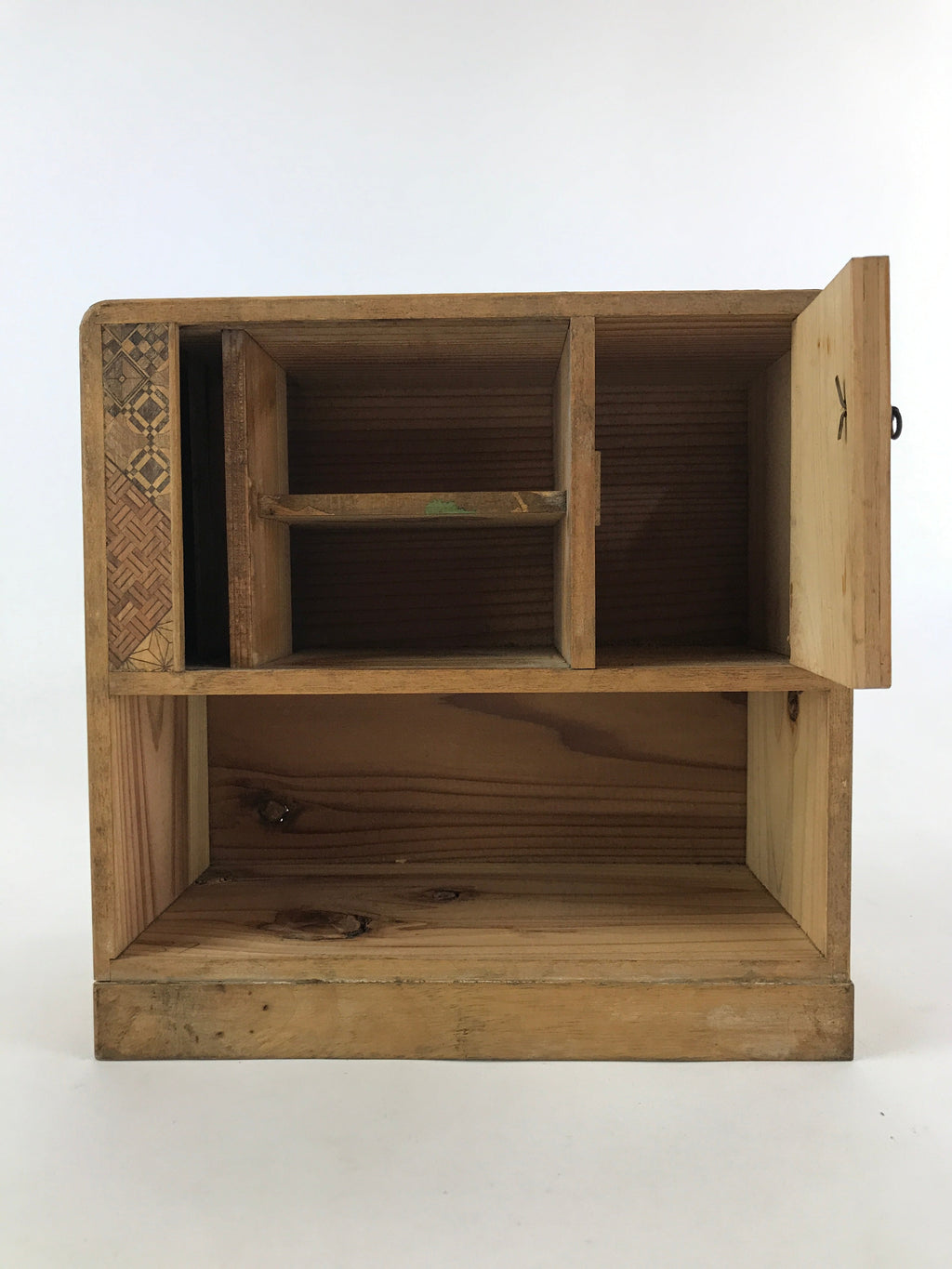 Japanese Wooden Keshobako Cosmetics Jewelry Box Vtg Yosegi-Zaiku 3 Drawers T351