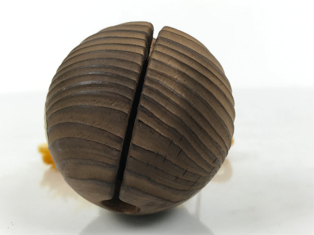 Japanese Wooden Kokeshi Bell Vtg Suzu Brown Round Handmade Craft Yoro KF825