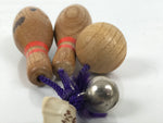 Japanese Wooden Kokeshi Charm Vtg Bowling Pin Ball Brown Traffic Safety KF817