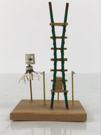 Japanese Wooden Kokeshi Display Vtg Miniature Ladder Flag Edo Fireman KF832