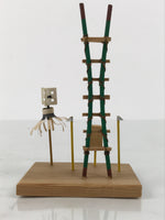 Japanese Wooden Kokeshi Display Vtg Miniature Ladder Flag Edo Fireman KF832