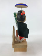 Japanese Wooden Kokeshi Doll Couple Statue Red Black Geta Stand Handmade BD948