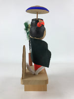 Japanese Wooden Kokeshi Doll Couple Statue Red Black Geta Stand Handmade BD948