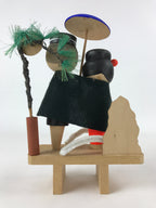 Japanese Wooden Kokeshi Doll Couple Statue Red Black Geta Stand Handmade BD948