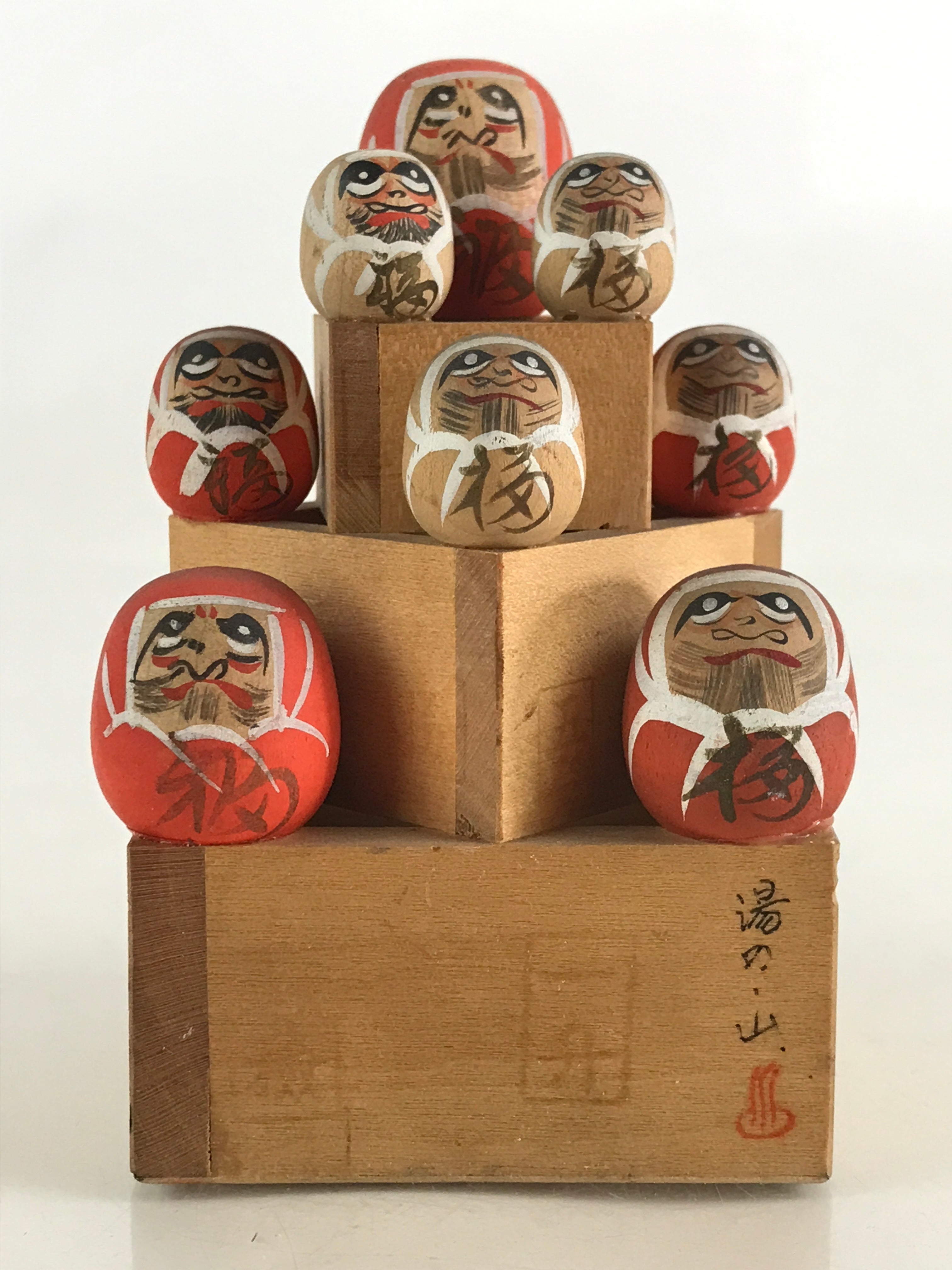 Japanese Wooden Kokeshi Doll Daruma Figurine Traditional Craft Folk Art KF642