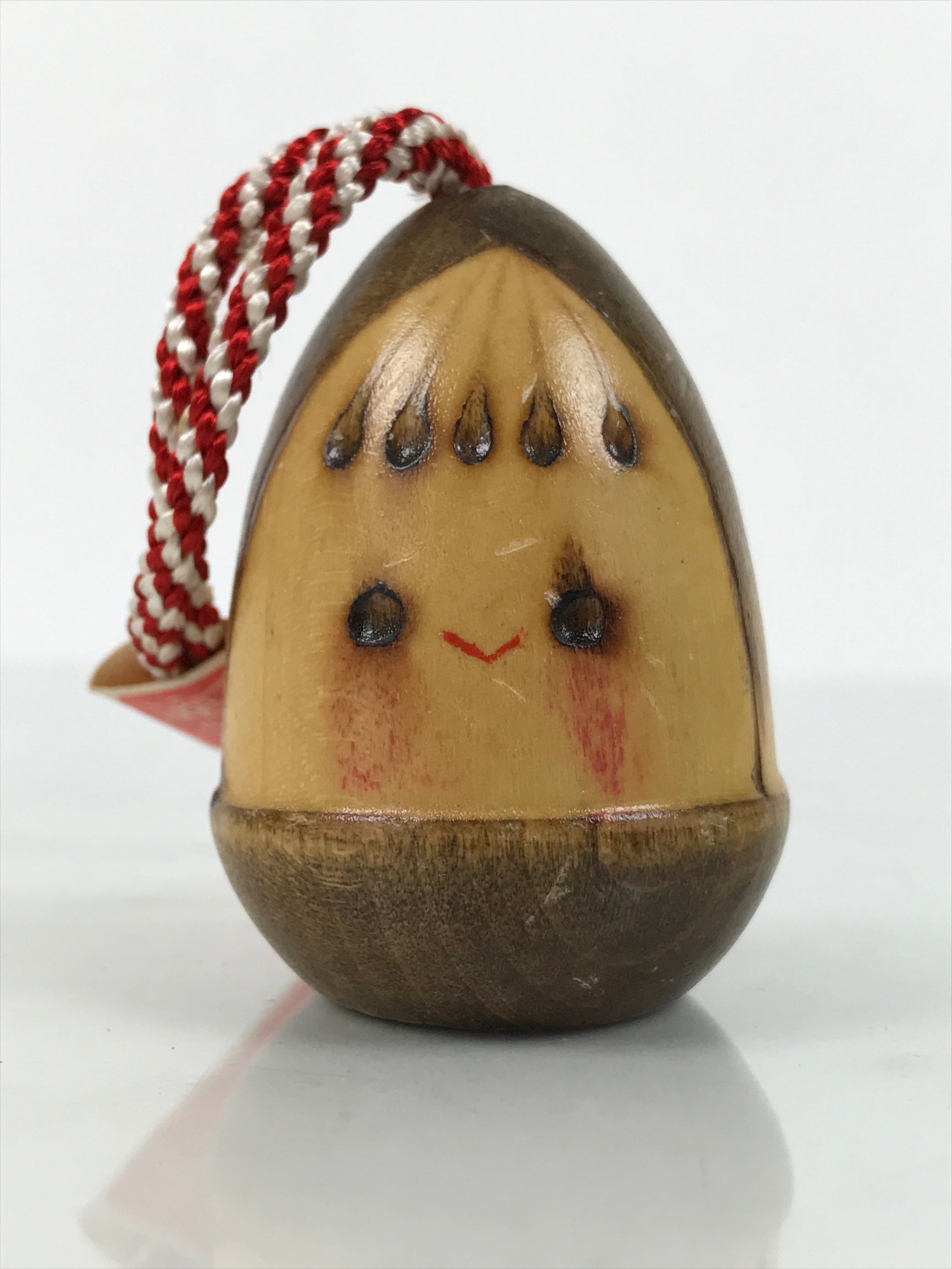 Japanese Wooden Kokeshi Doll Vtg Bamboo Shoot Traffic Safety Amulet Brown KF820