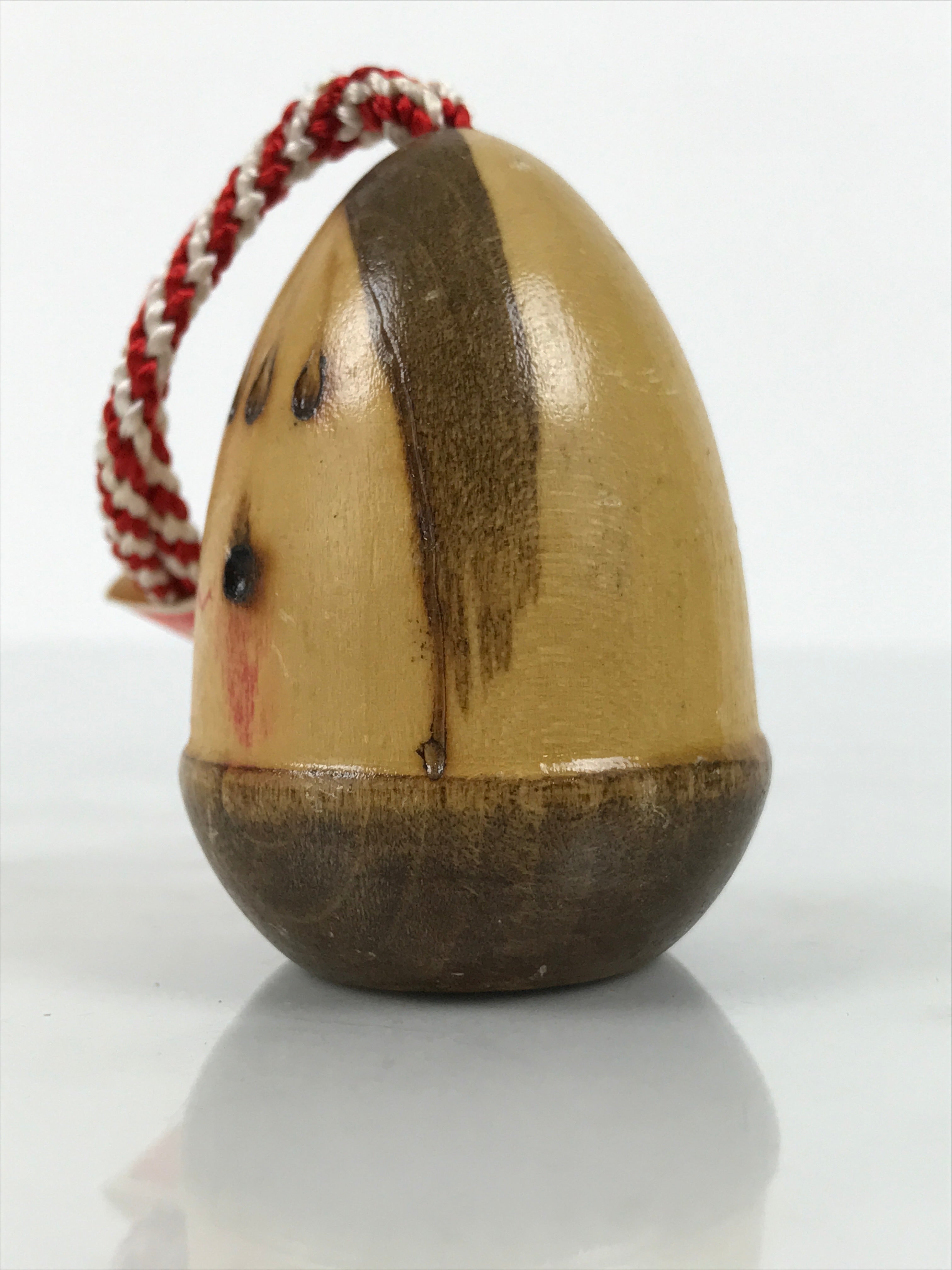 Japanese Wooden Kokeshi Doll Vtg Bamboo Shoot Traffic Safety Amulet Brown KF820