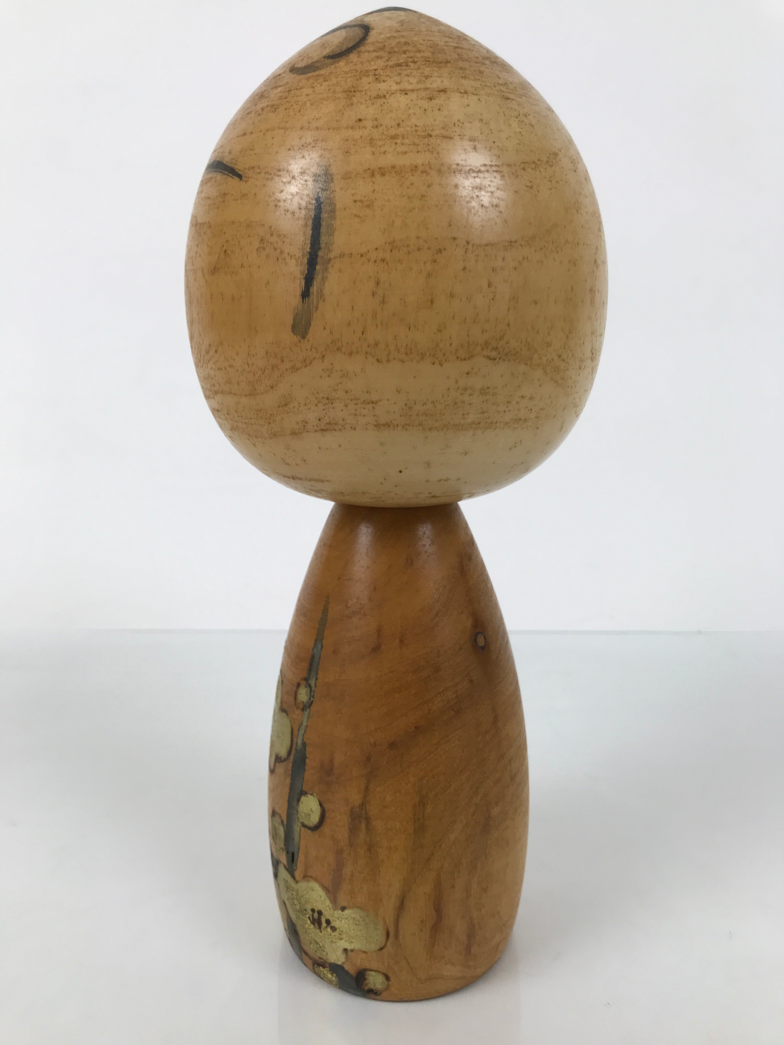 Japanese Wooden Kokeshi Doll Vtg Black Gold Plum Flower Traditional Craft KF785