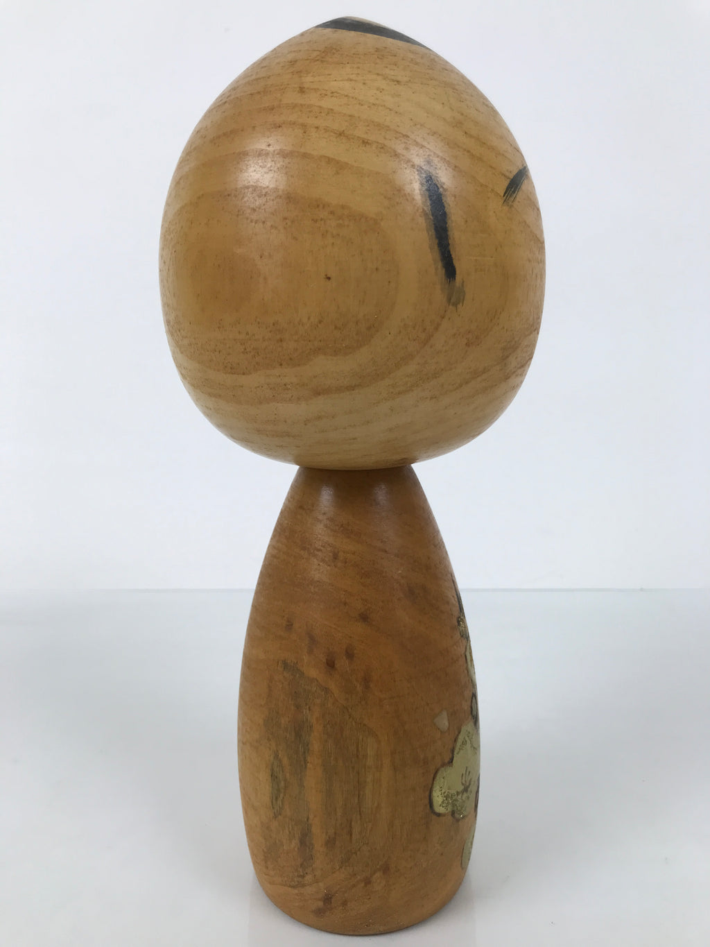 Japanese Wooden Kokeshi Doll Vtg Black Gold Plum Flower Traditional Craft KF785
