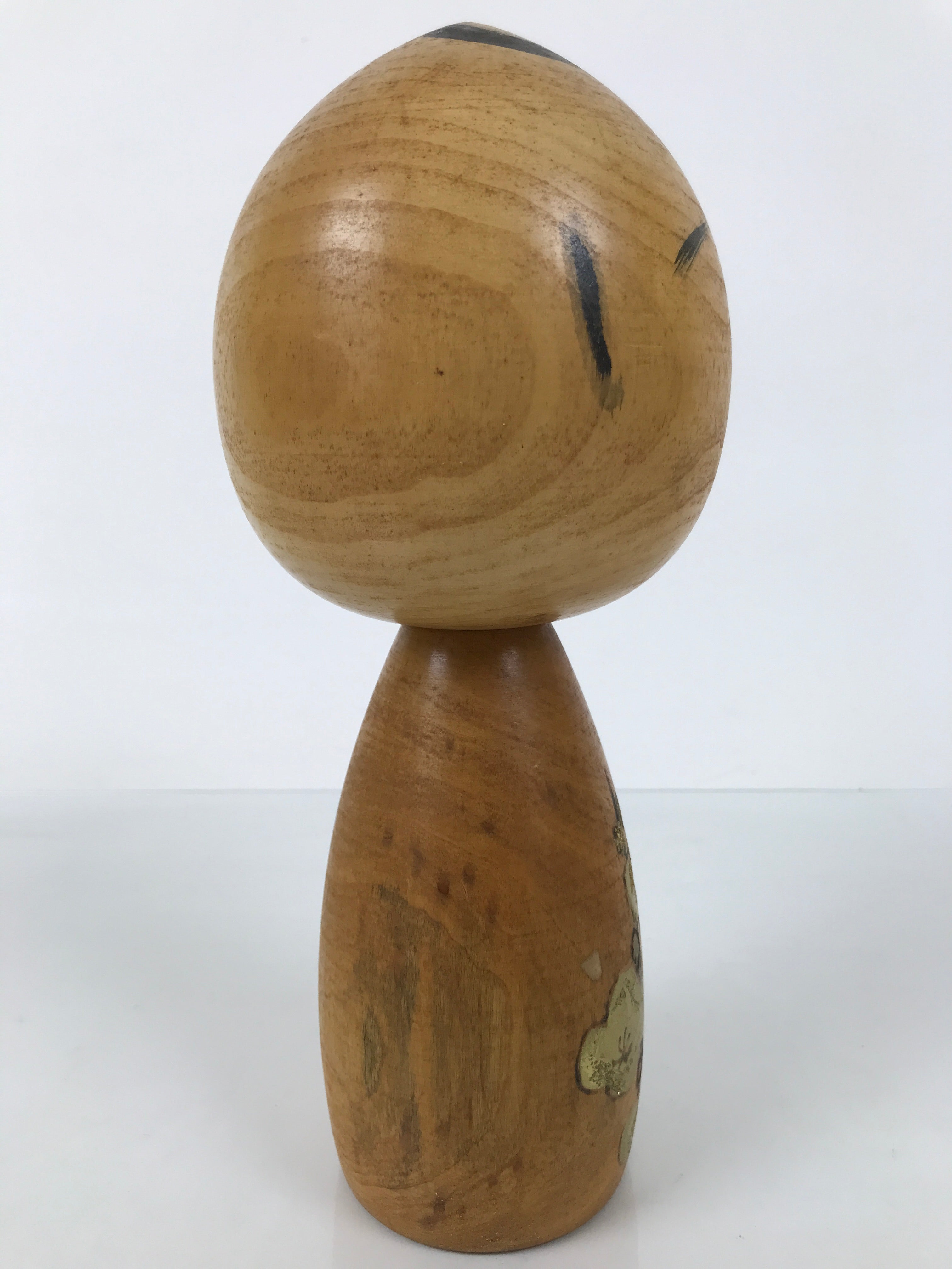 Japanese Wooden Kokeshi Doll Vtg Black Gold Plum Flower Traditional Craft KF785