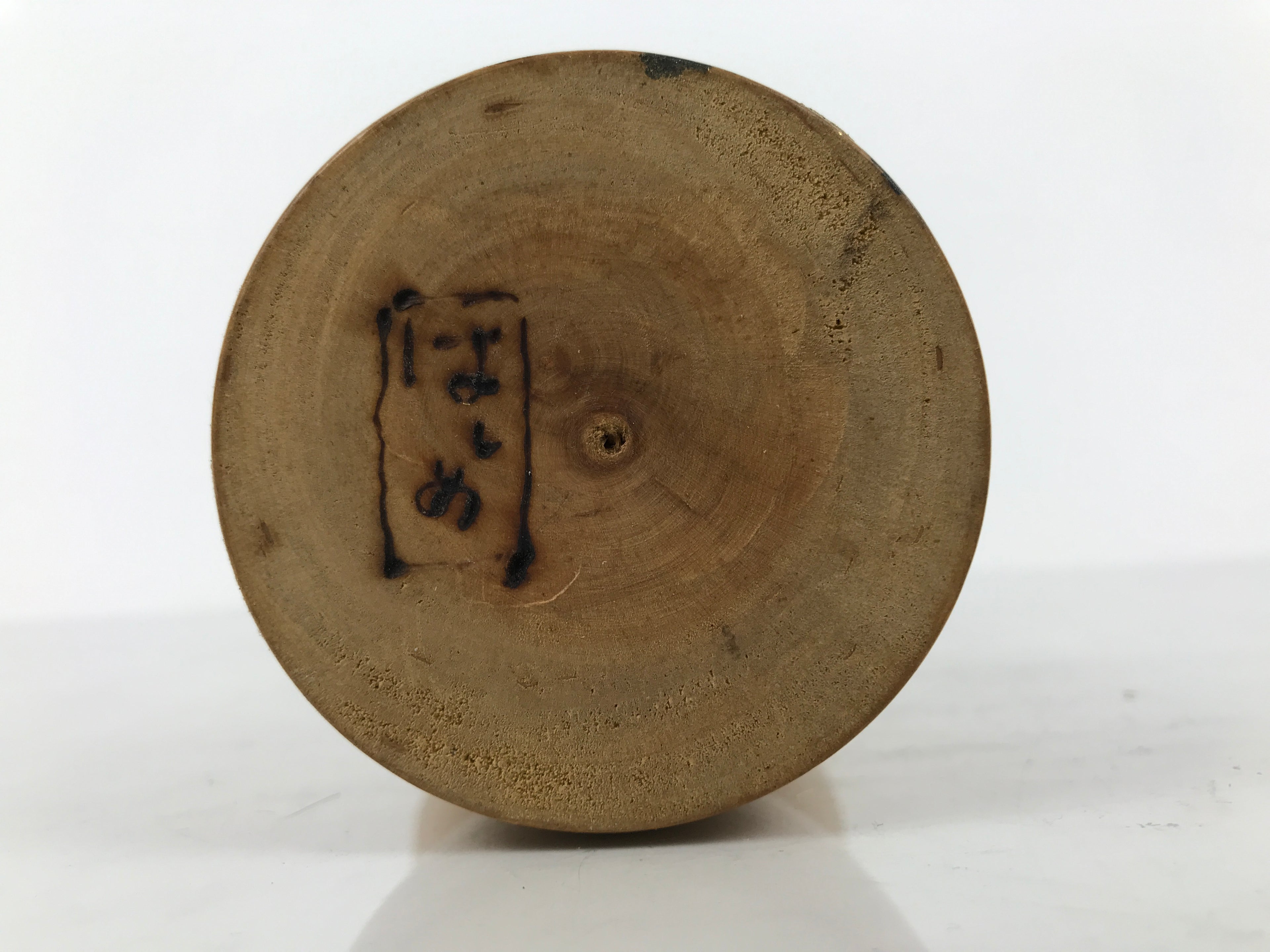 Japanese Wooden Kokeshi Doll Vtg Black Gold Plum Flower Traditional Craft KF785