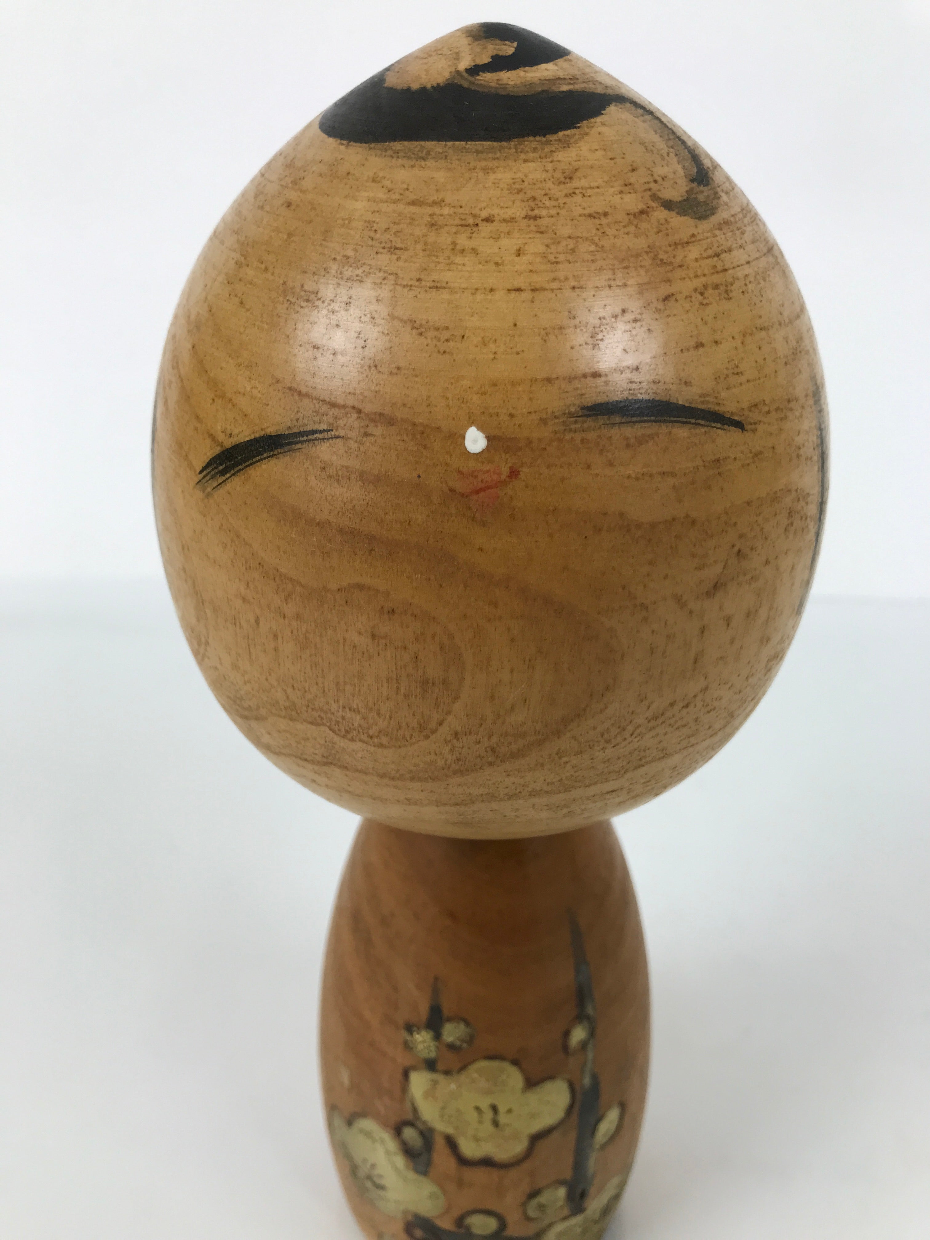 Japanese Wooden Kokeshi Doll Vtg Black Gold Plum Flower Traditional Craft KF785