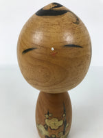 Japanese Wooden Kokeshi Doll Vtg Black Gold Plum Flower Traditional Craft KF785