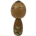 Japanese Wooden Kokeshi Doll Vtg Black Gold Plum Flower Traditional Craft KF785