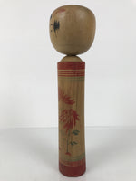 Japanese Wooden Kokeshi Doll Vtg Black Red Brown Traditional Craft Floral KF791