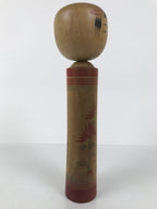 Japanese Wooden Kokeshi Doll Vtg Black Red Brown Traditional Craft Floral KF791
