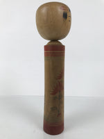 Japanese Wooden Kokeshi Doll Vtg Black Red Brown Traditional Craft Floral KF791