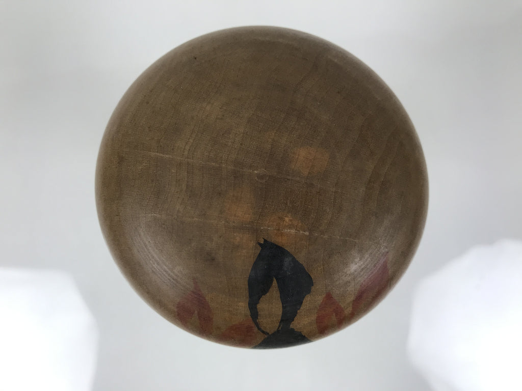 Japanese Wooden Kokeshi Doll Vtg Black Red Brown Traditional Craft Floral KF791