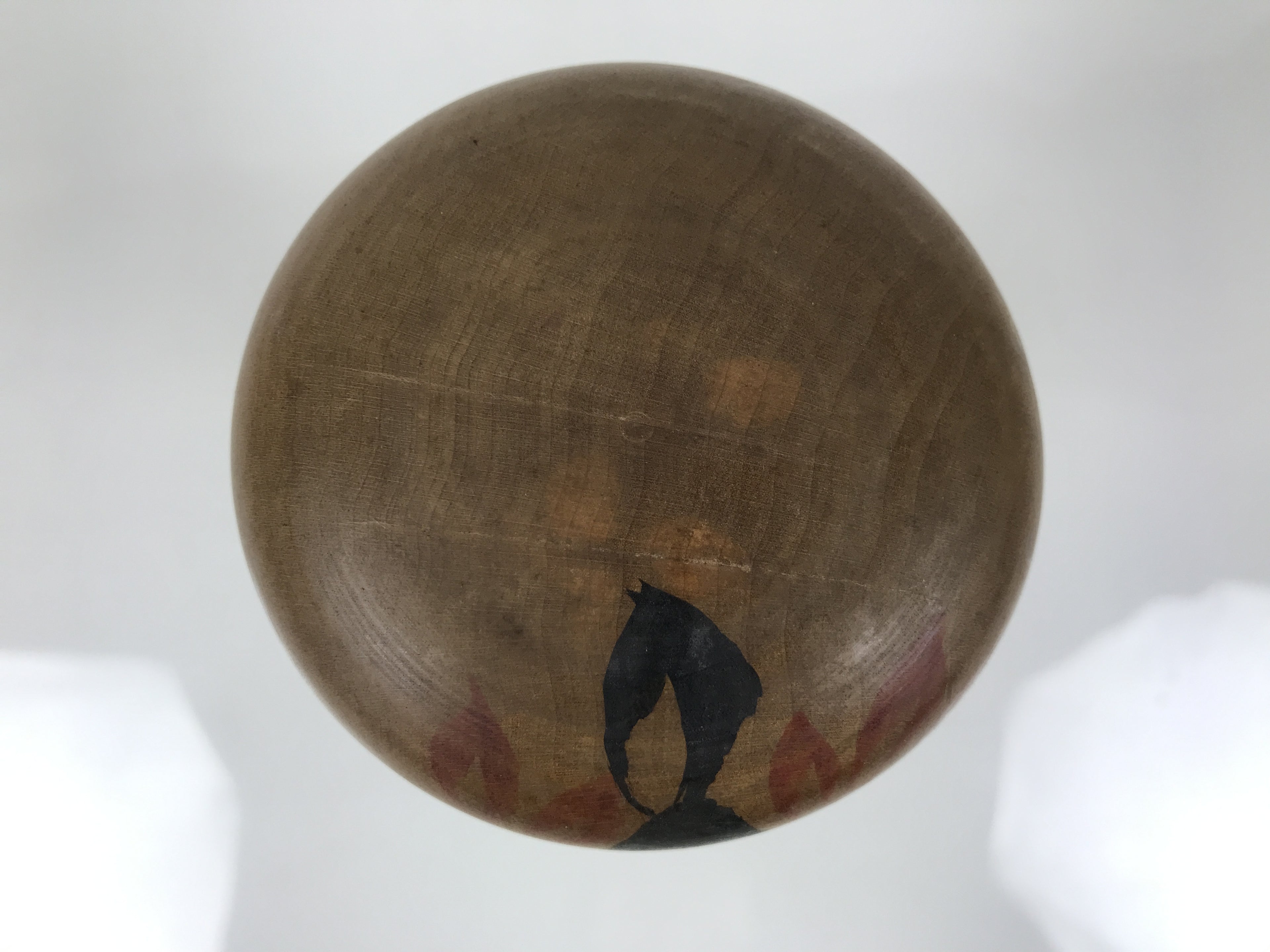 Japanese Wooden Kokeshi Doll Vtg Black Red Brown Traditional Craft Floral KF791