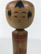 Japanese Wooden Kokeshi Doll Vtg Black Red Brown Traditional Craft Floral KF791