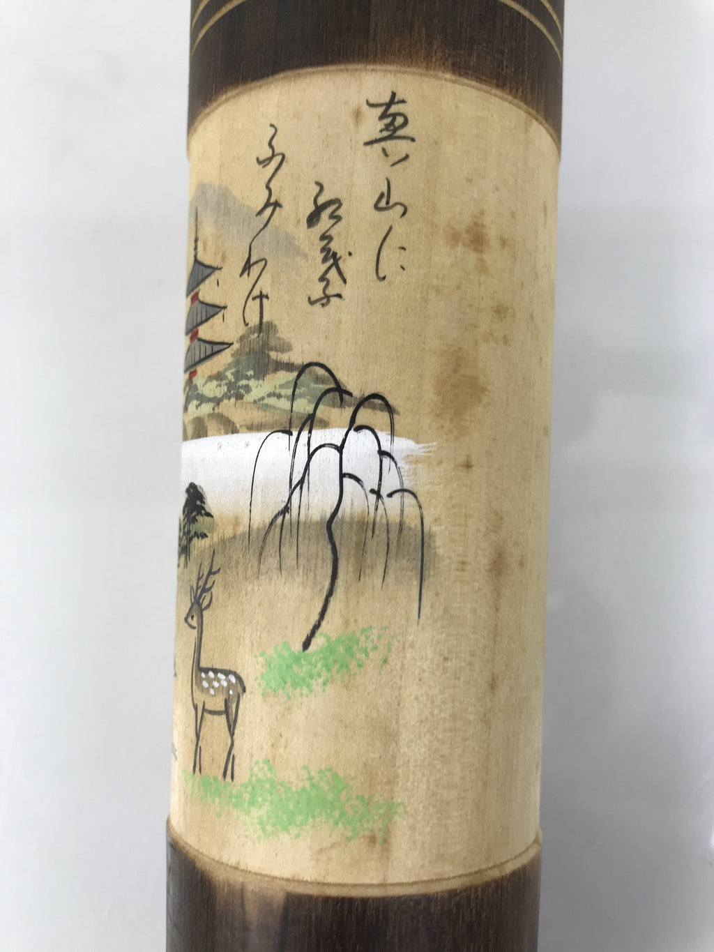 Japanese Wooden Kokeshi Doll Vtg Black Traditional Craft Poem Deer Autumn KF792